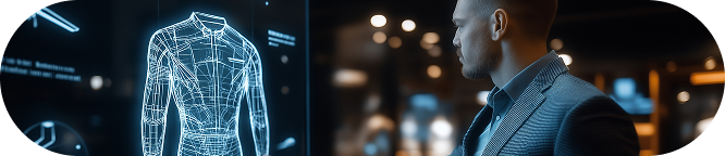 A man in a suit intently gazes at a screen, focused on his work. 