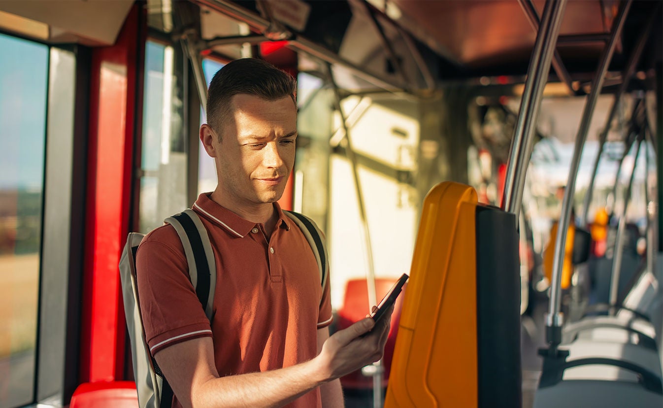 Man scanning QR code with phone