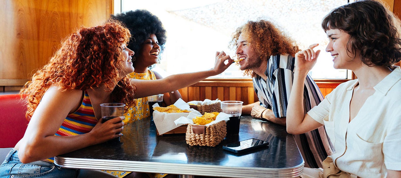 Group eating at a quck service restaurant