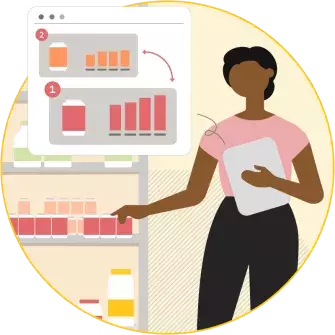 Woman at a convenience store display illustration