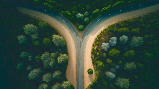 Drawing of road splitting into two