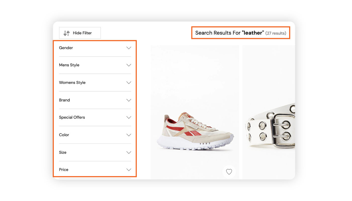 Example of faceted search on an e-commerce site 