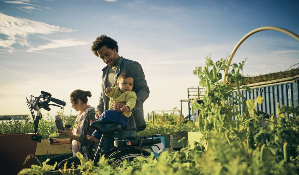 Family at a crop site