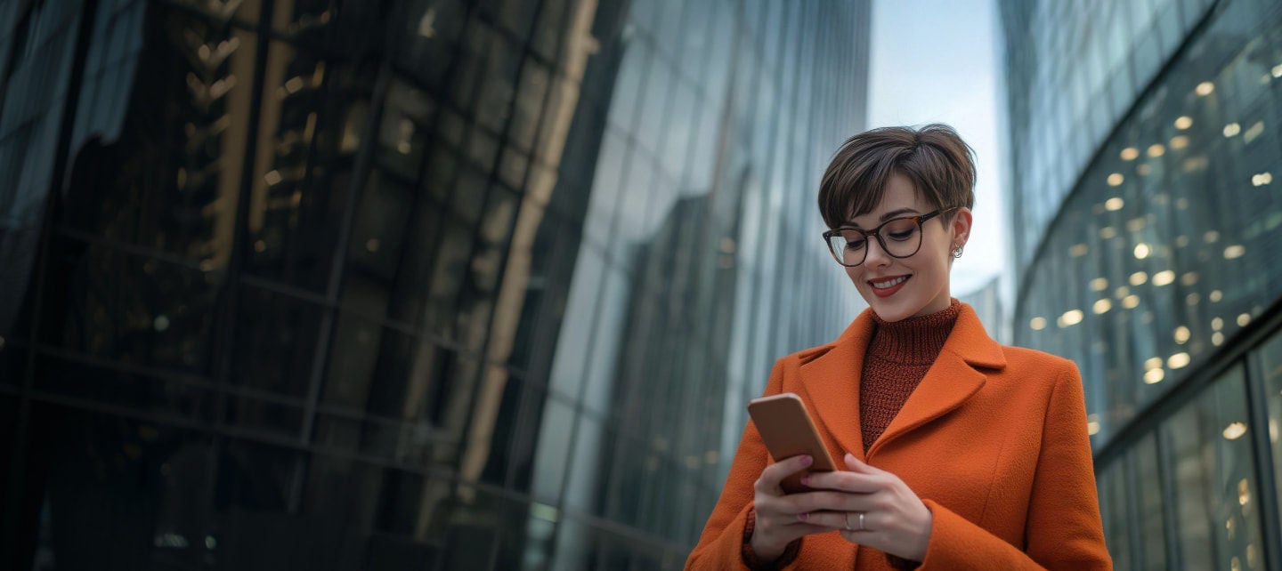 stylish woman using smartphone outdoors