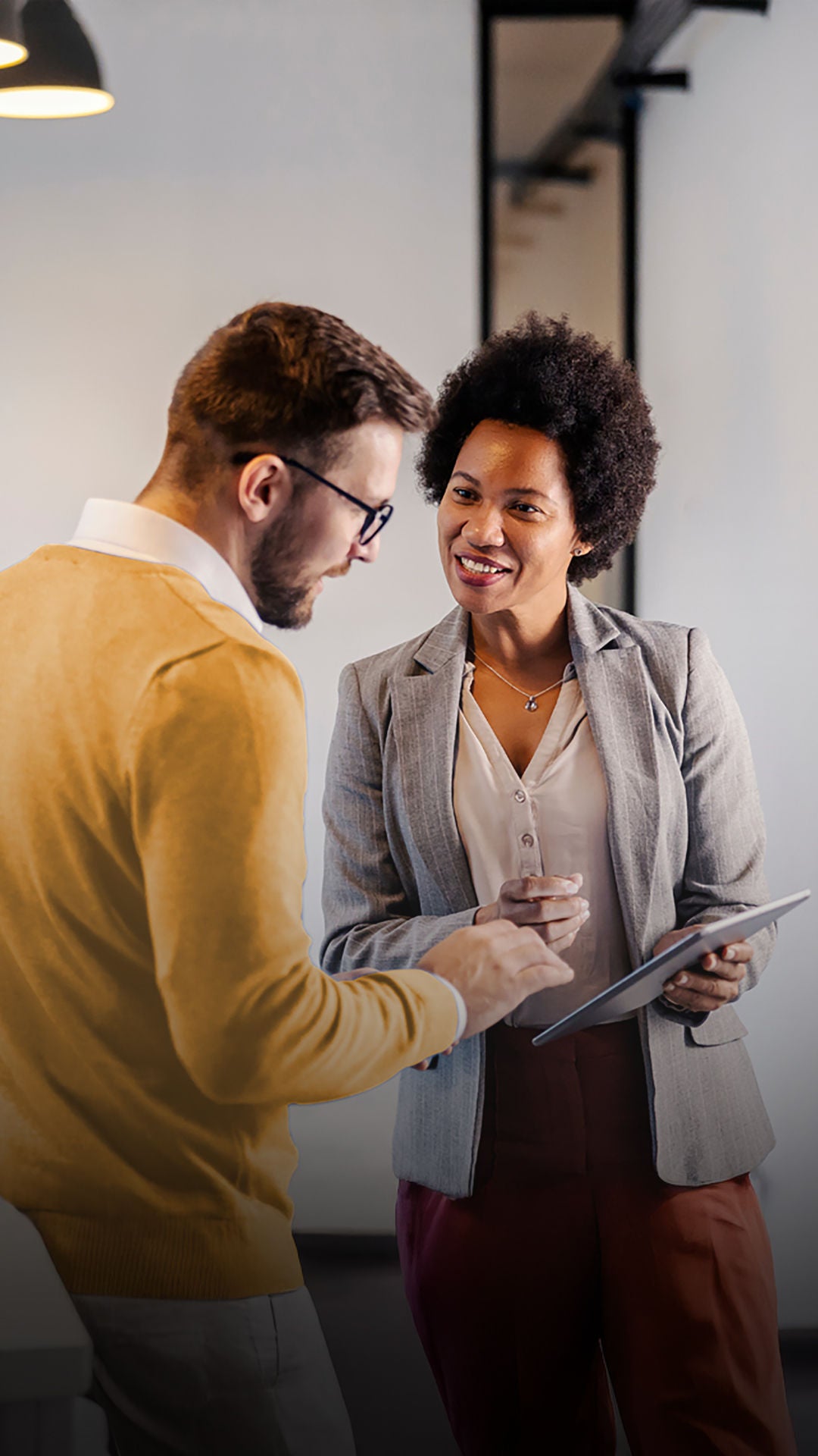 Man and woman discusssing money movement