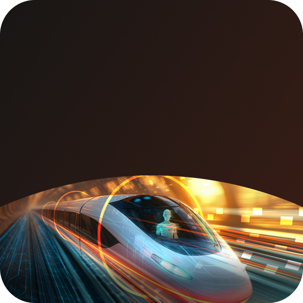 A train with an avatar going through a tunnel