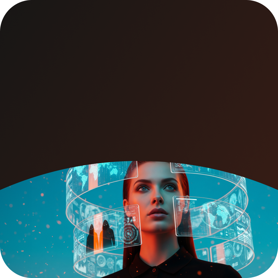 A lady in the middle of a virtual cyber world 