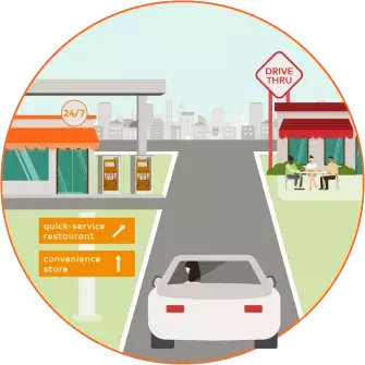 Car arriving at a gas station illustration