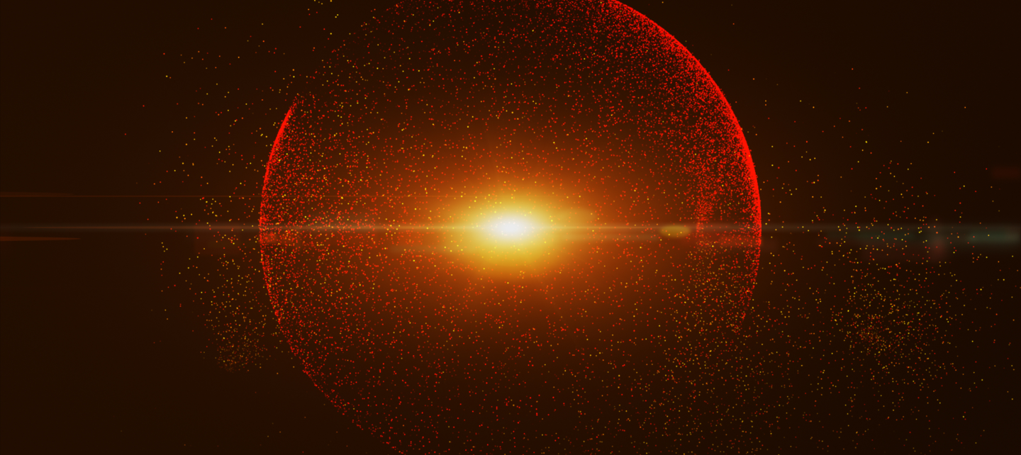 Glowing sphere emitting red particles