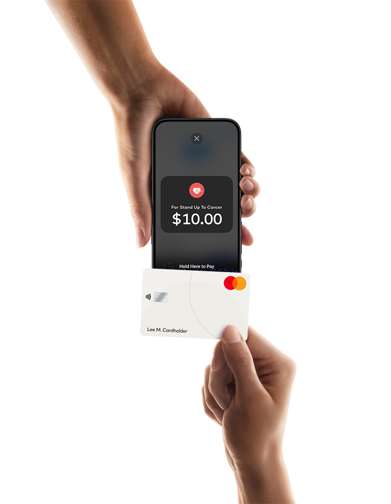 Credit card tapping on an iphone for payment.