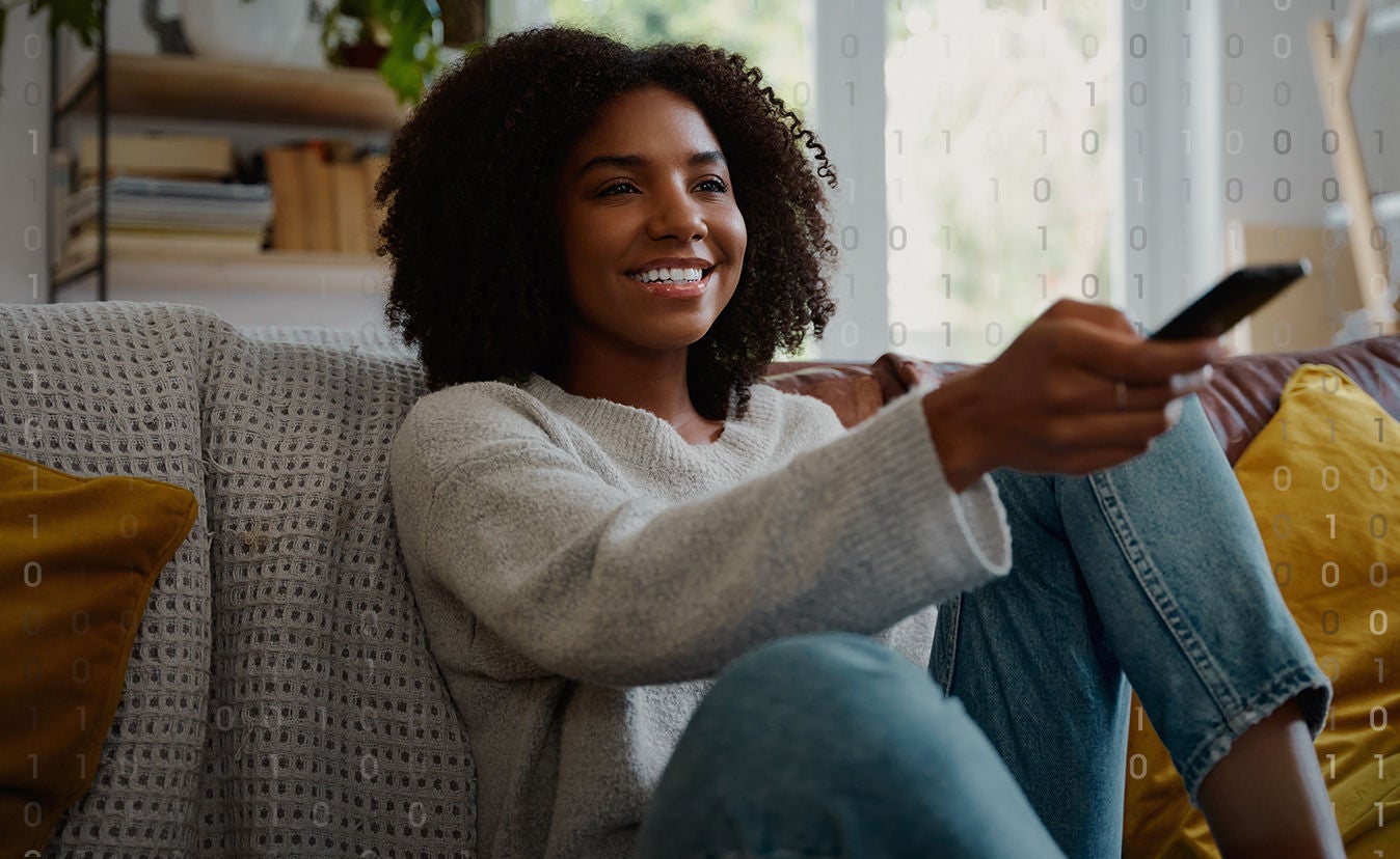 Woman watching paramount on the couch