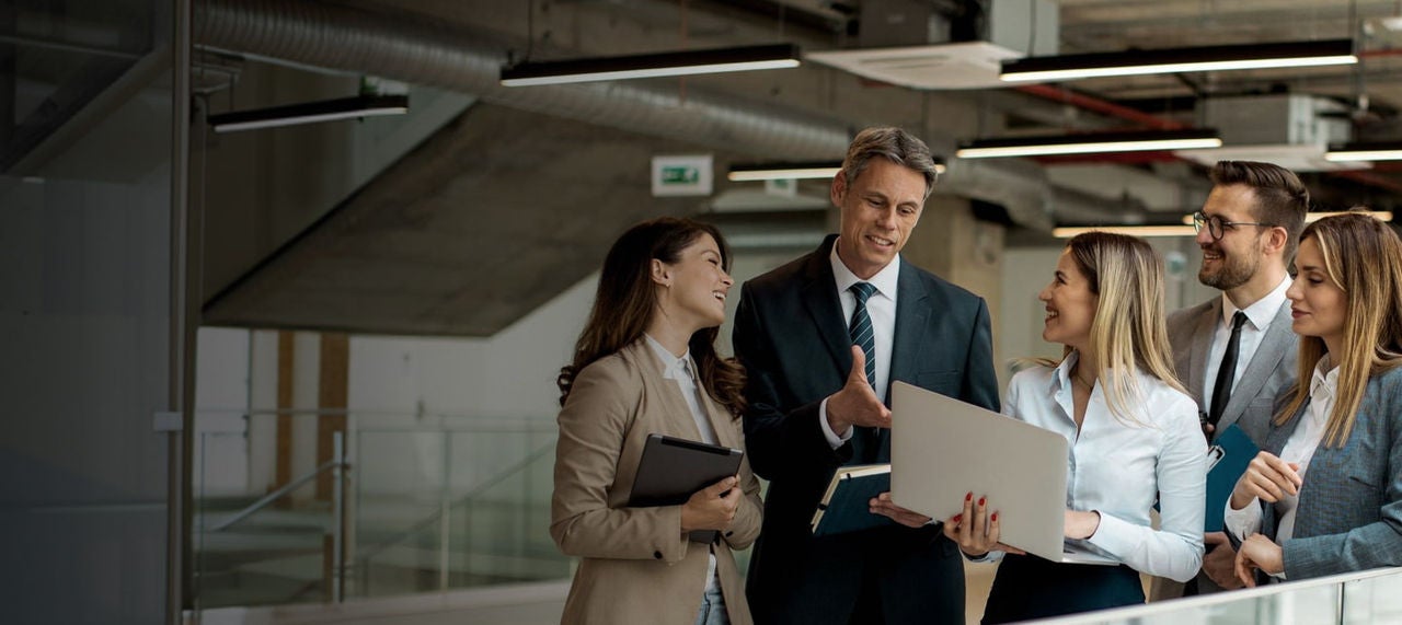 business team standing modern office