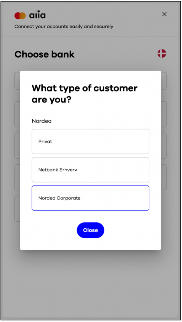 Screenshot Aiia con la pagina "che tipo di cliente sei"