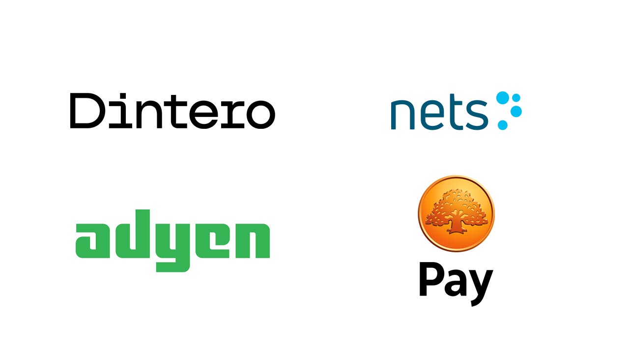 Logos: dinetro, nets, adyen, swedbank pay