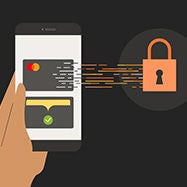 Clipart depicting secure payment using a smartphone.