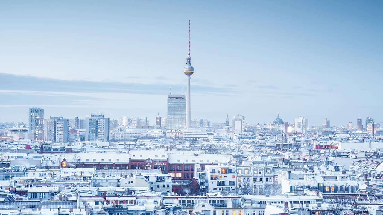 snowy berlin skyline tv tower