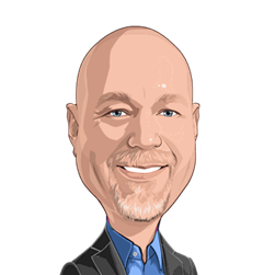 Money 20/20 style cartoon headshot of Mike Kresse, Executive Vice President, Commercial Payments & New Flows, Americas 
