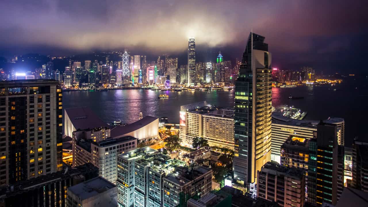 hong kong city skyline at night