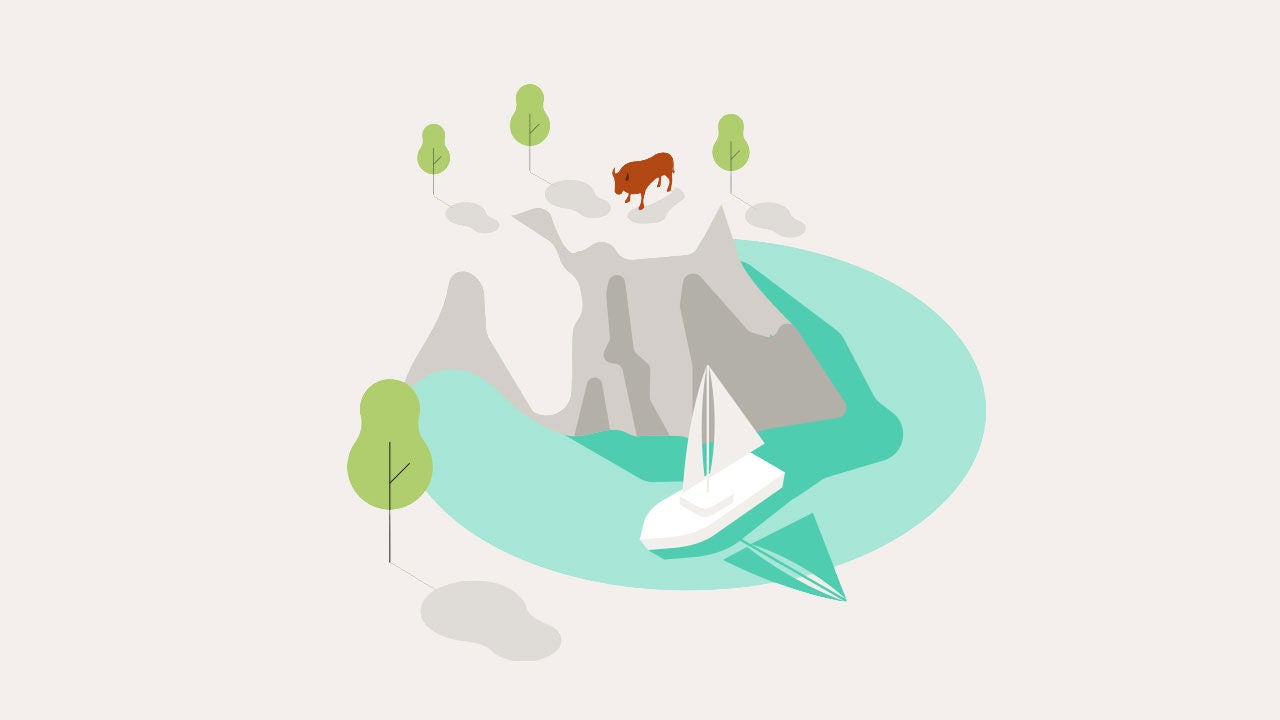 Illustration boat on river.