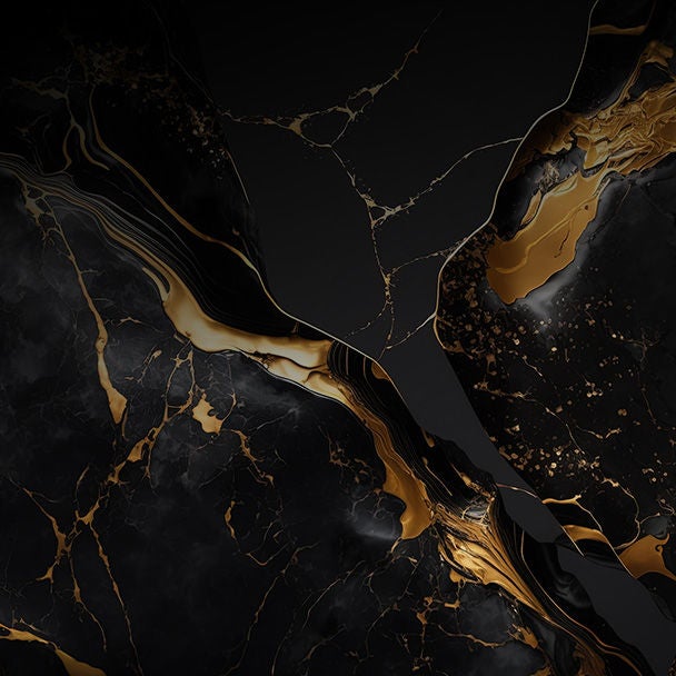Abstract artwork featuring a dark marble texture with gold veining.