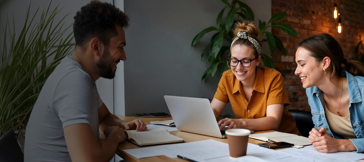 team discussing project around table