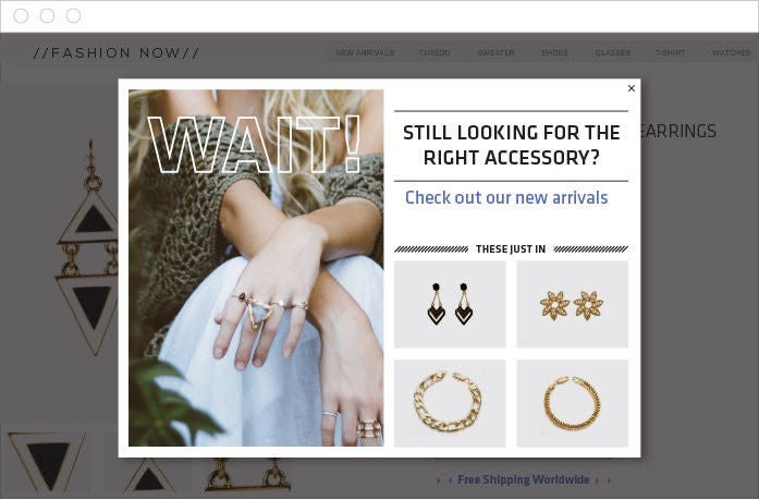 Example of a popup that includes product recommendations
