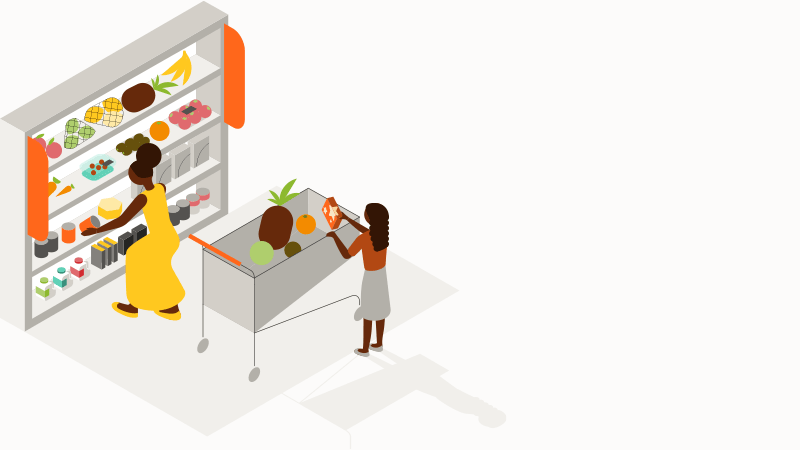 Illustration women at food bank.