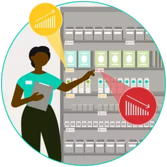 Woman at a pharmacy display illustration