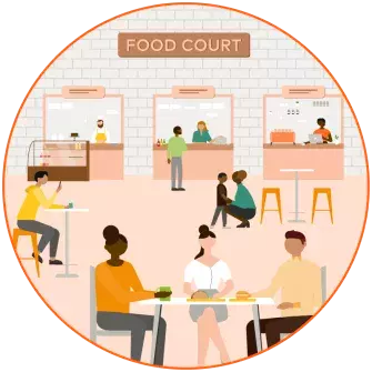 People eating at a food court illustration