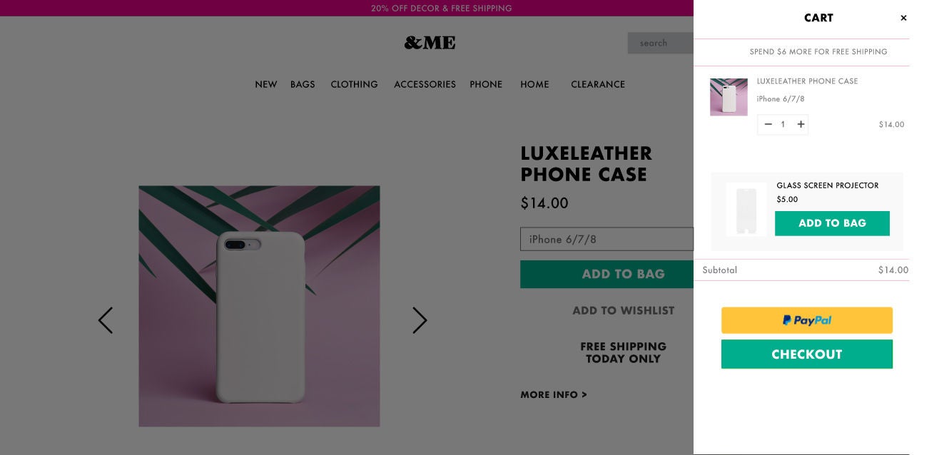 Product recommended in the shopping cart list