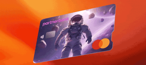 A Mastercard card with an astronaut on it. 