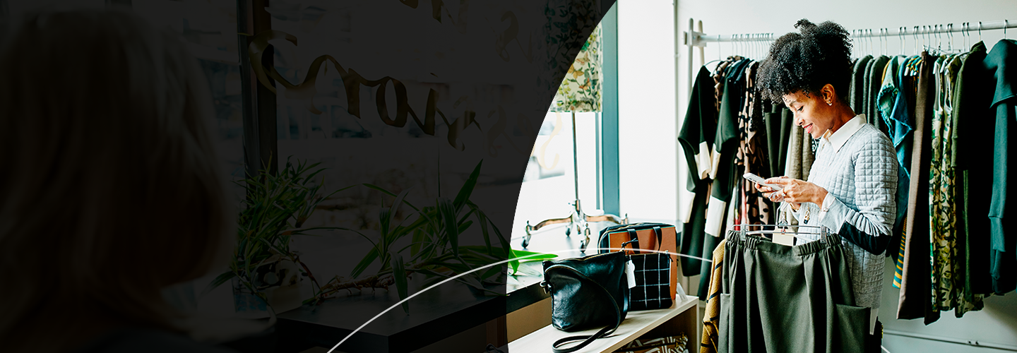 Woman shopping and looking at her phone