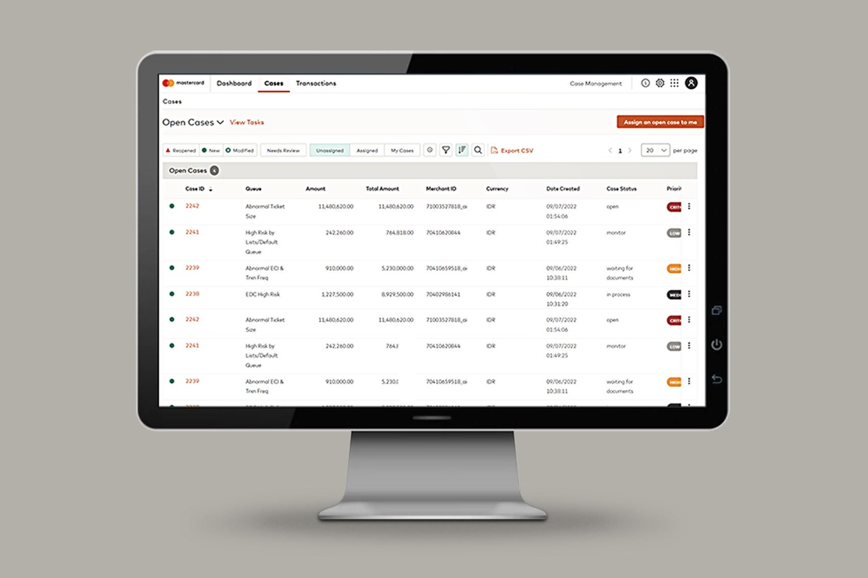 Screenshot of transaction fraud monitoring product