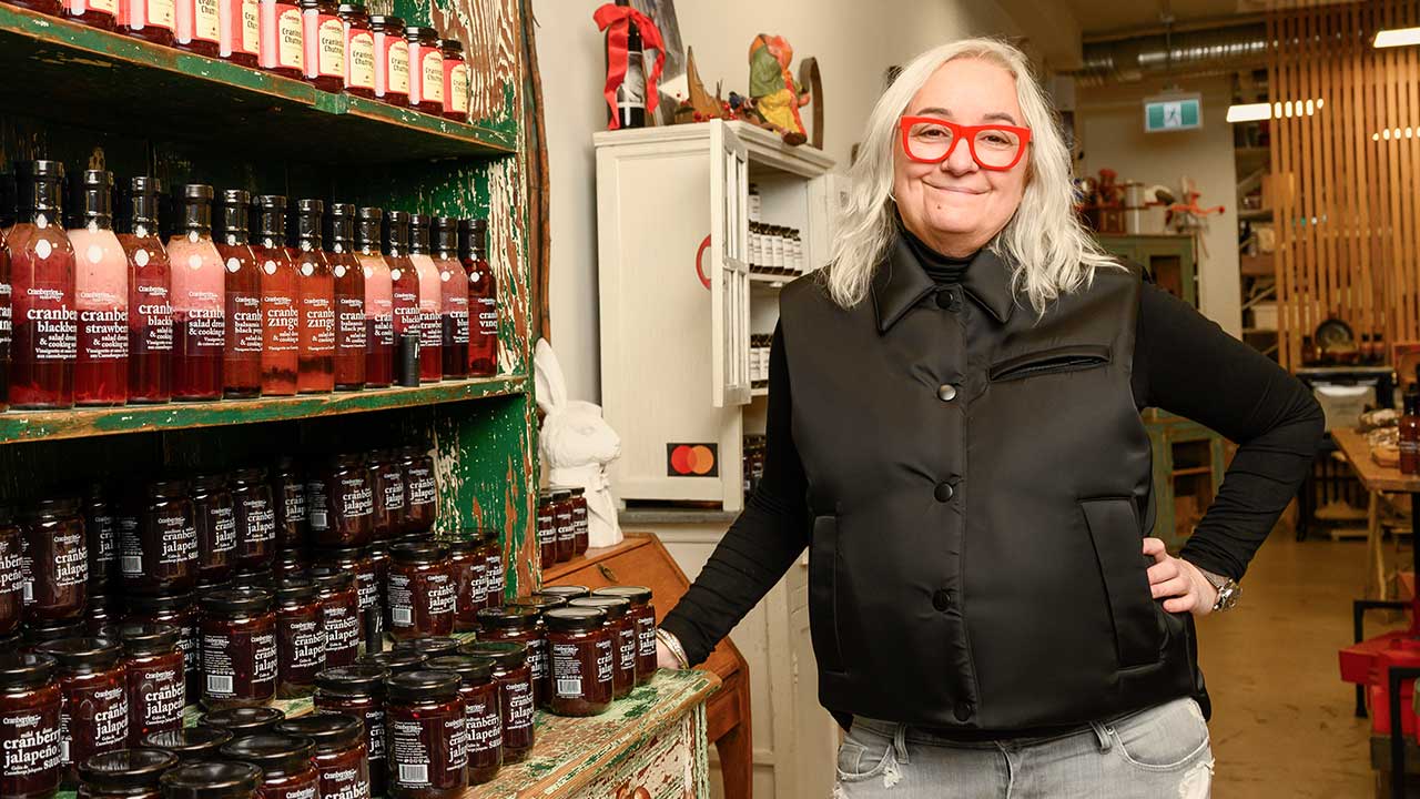 Small business owner with their products.