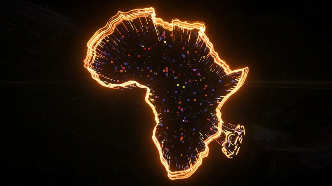 glowing africa map with pixels