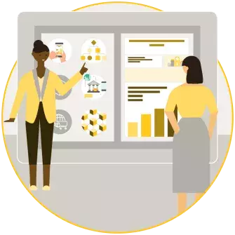 Women looking at charts illustration