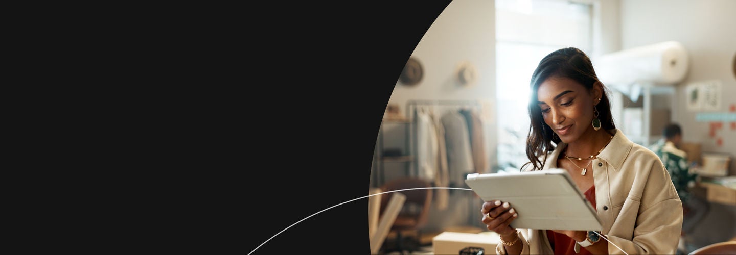 Woman reading reporting on tablet