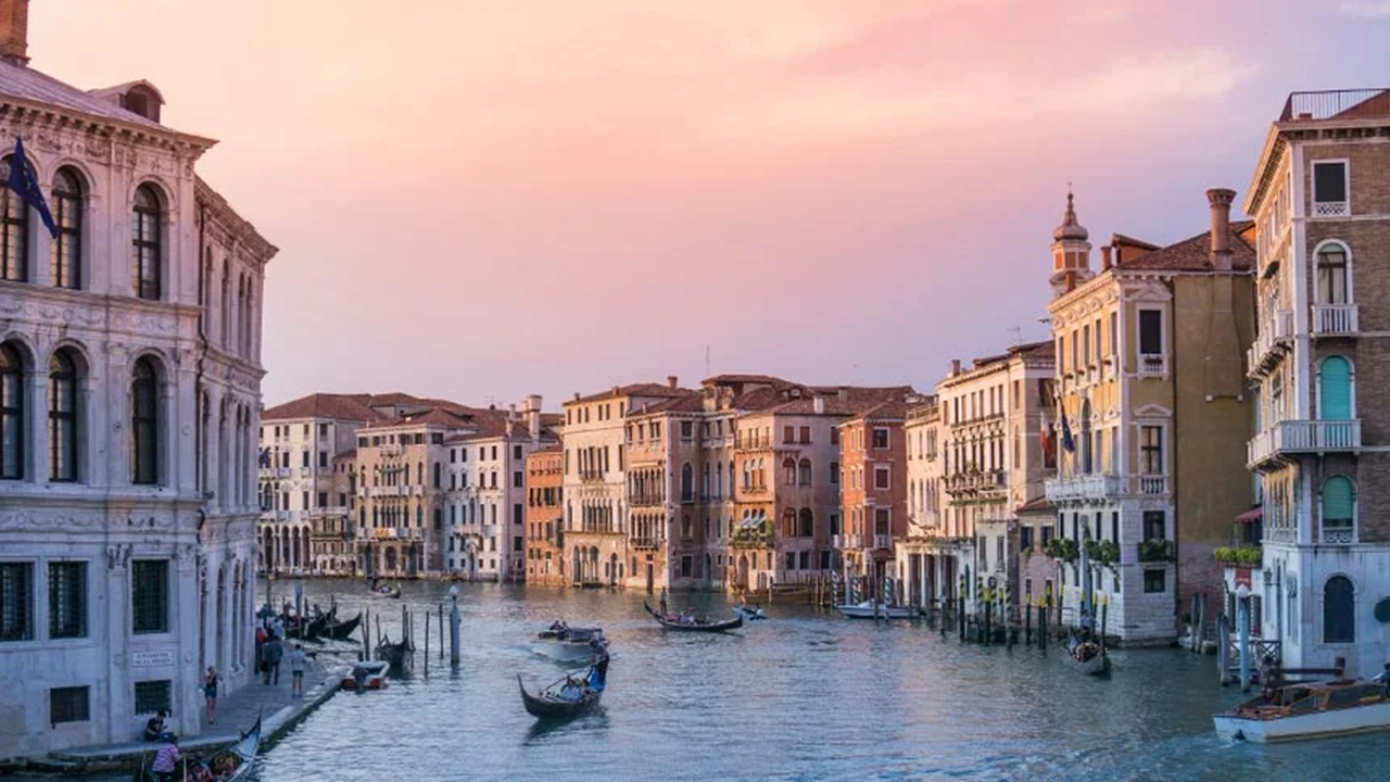 Sunset on European canal.