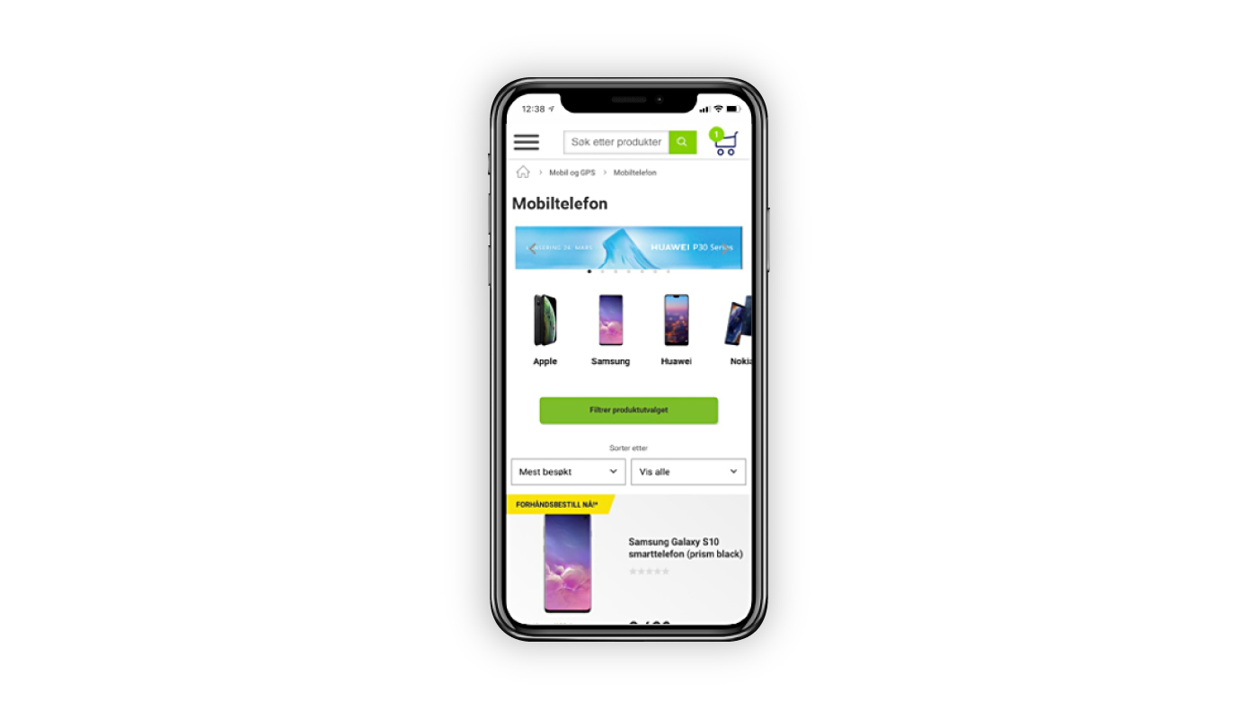 Filter menu visible atop product pages on mobile