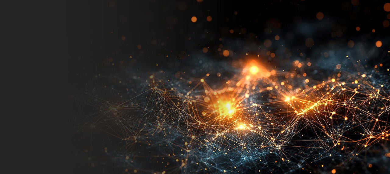 Abstract digital background with glowing grey plexus and network connections.