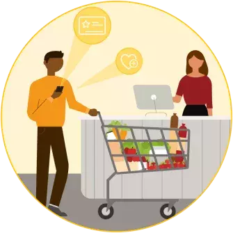 Man buying at a grocery store illustration