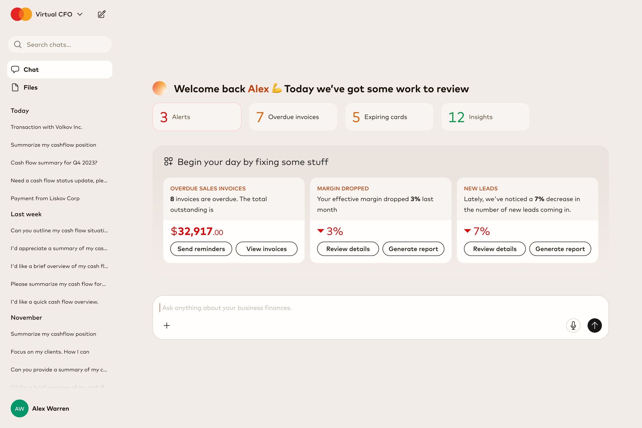 Screenshot of user interface for Mastercard Virtual C-Suite