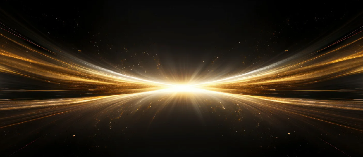 Golden light streaks spreading across a black background.