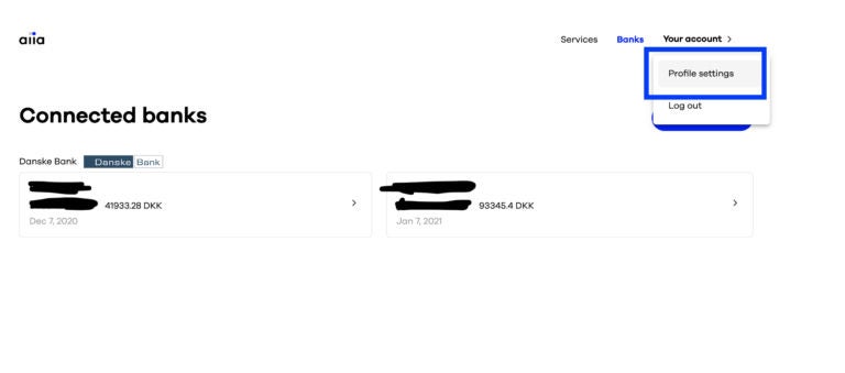 Screenshot della banca collegata con la voce di menu