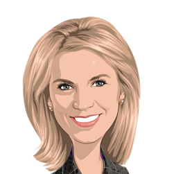 Money 20/20 style cartoon headshot of Eimear Creaven, Co-President, Global Partnerships, Asia Pacific, Europe, Middle East, and Africa (APEMEA) 