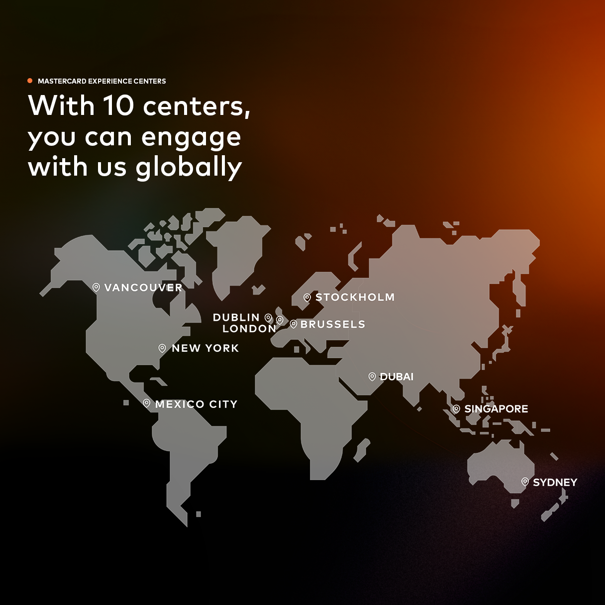 Global map with cities identified in each continent.