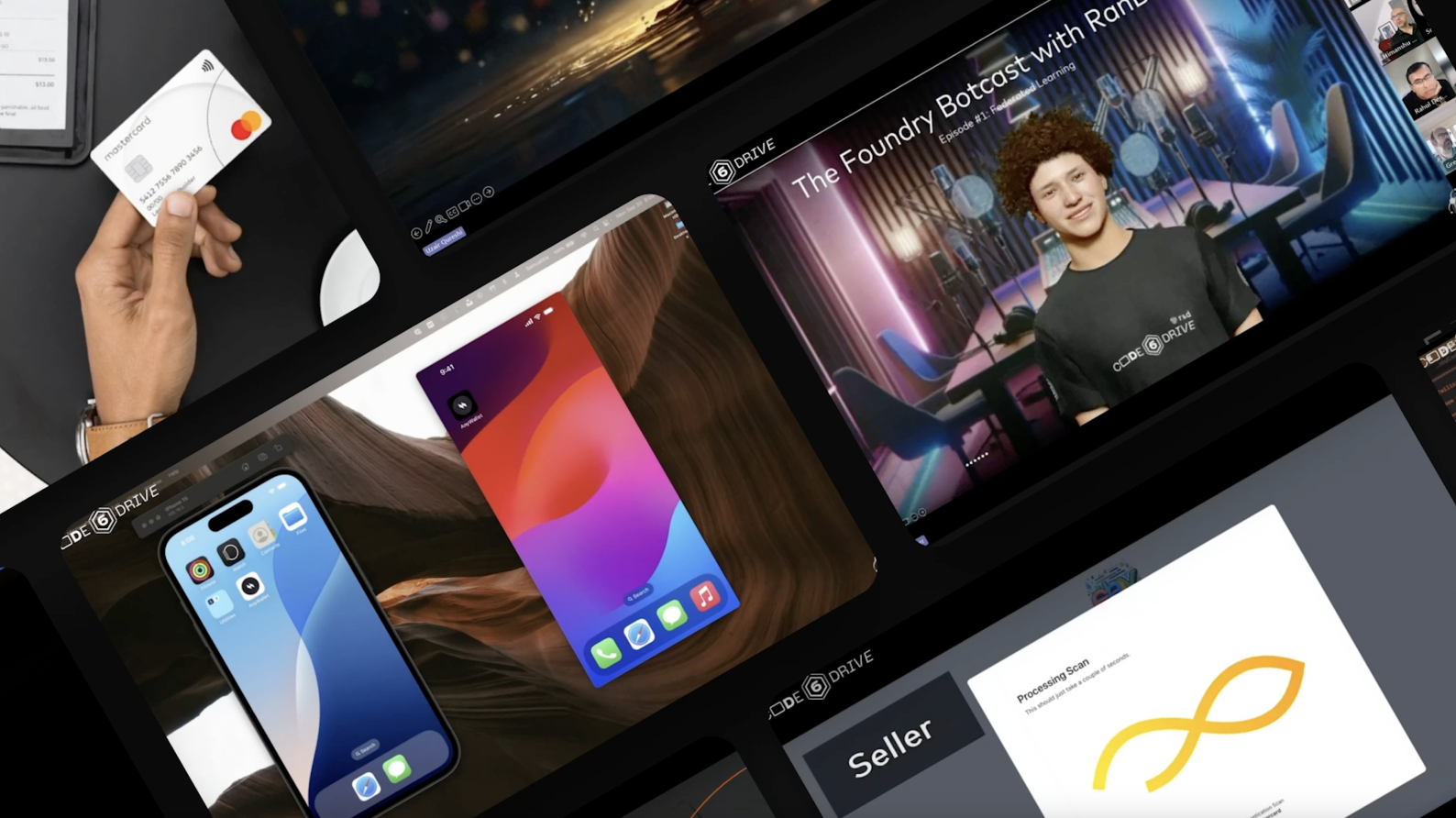 Several tablet devices displaying different images.