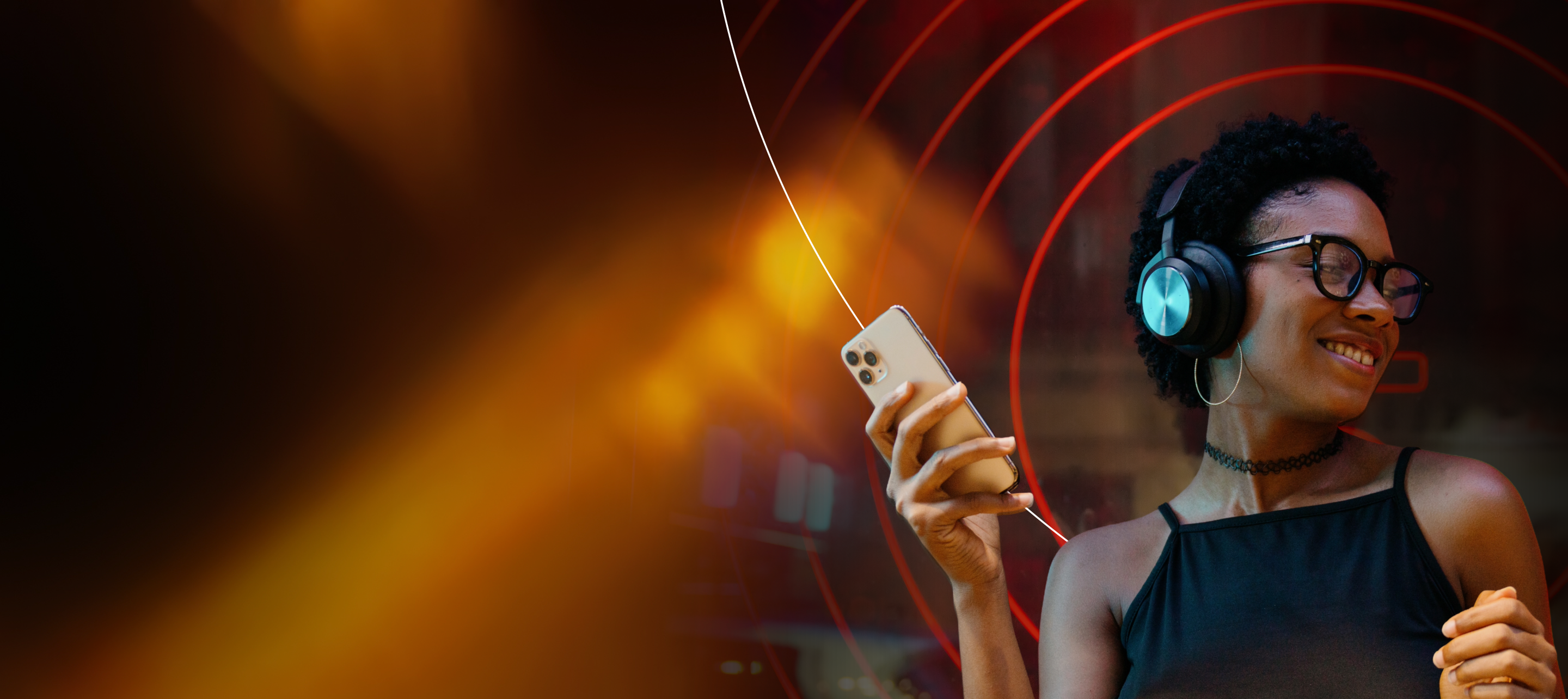 Woman listening to music on her headphones