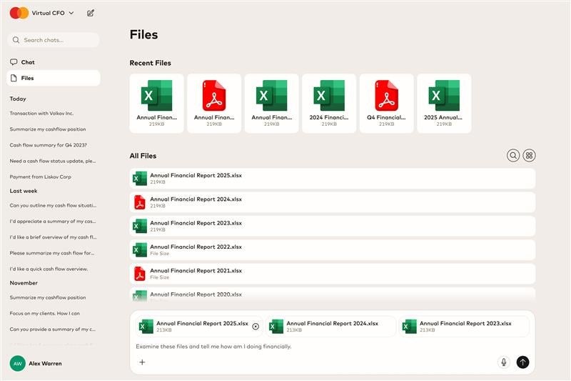 Screenshot of user interface for Mastercard Virtual C-Suite