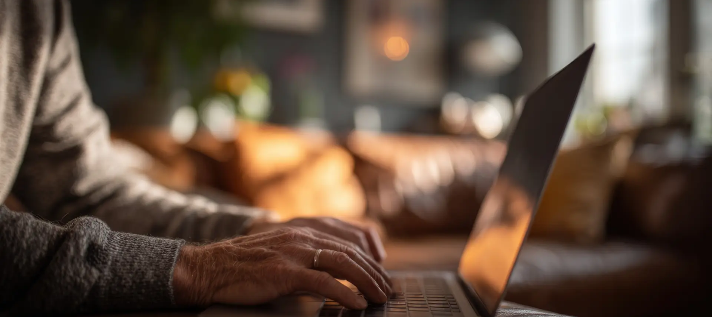 A man is doing someting on his laptop